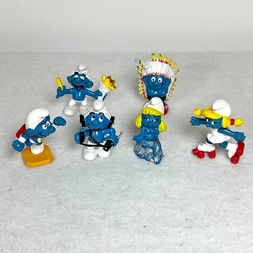Schleich Lot of 6 Vtg 1980s PVC Smurf Figures Peyo W Germany | Mermaid Smurfette